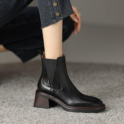 Fashionable Chunky Heel Square Toe Martin Boots | MODE BY OH