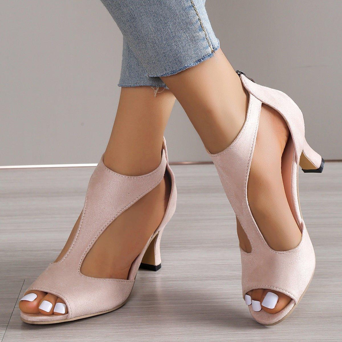 High Heel Peep Toe Sandals Women Back Zipper Outdoor Summer Shoes | MODE BY OH