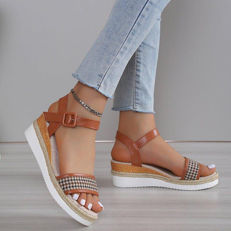 Houndstooth Print Sandals - MODE BY OH
