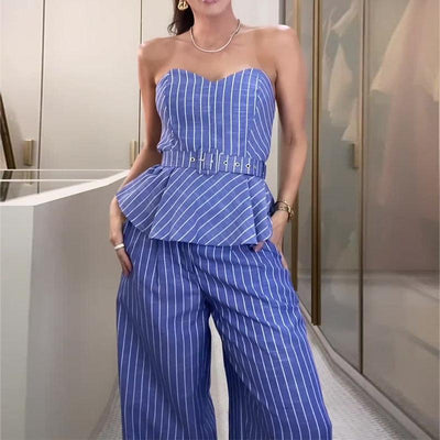 Lady Sexy Temperament Striped Tube Top Vest Slim-fit Pants Suit | MODE BY OH