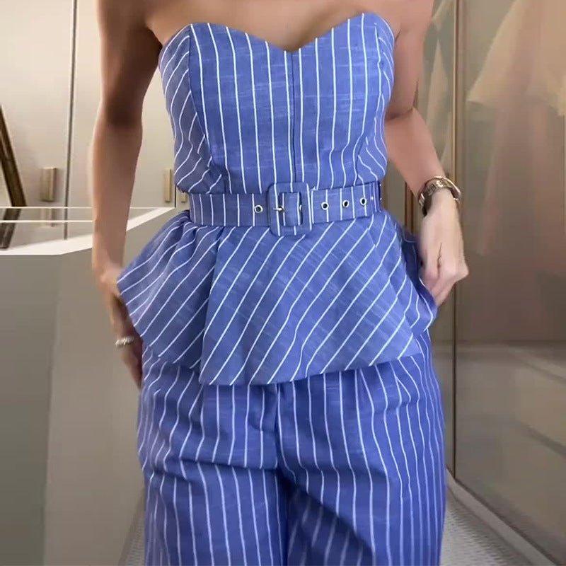 Lady Sexy Temperament Striped Tube Top Vest Slim-fit Pants Suit | MODE BY OH