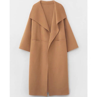 Lapel Coat Minimalist Double-sided Cashmere Long Coat For Women | MODE BY OH