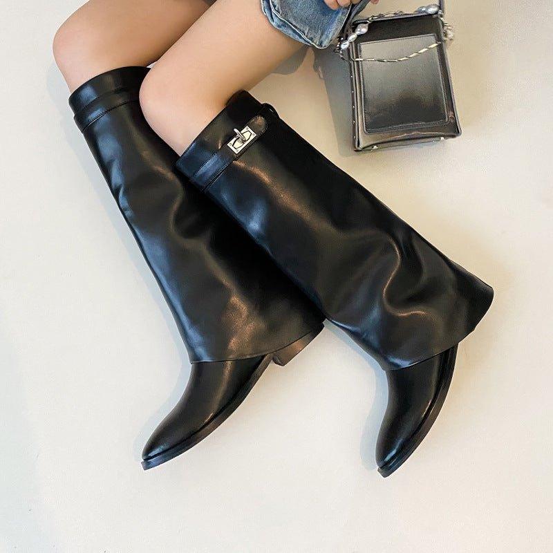 Metal Buckle Large Tube Circumference Boots | MODE BY OH