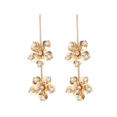 Metal Flower Colorful Crystals Five Petal Flower Earrings | MODE BY OH