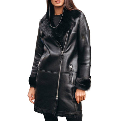 New Fur Collar faux Leather Coat Women | MODE BY OH