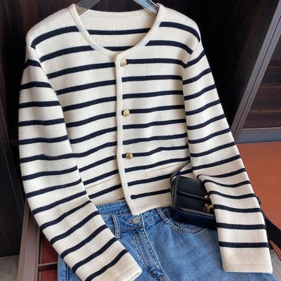 New Striped Knitted Cardigan | MODE BY OH