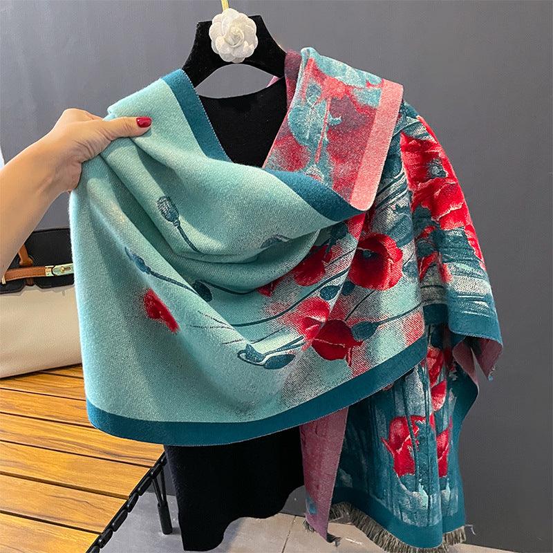 Oil Painting Flowers Artificial Cashmere Scarf Female | MODE BY OH