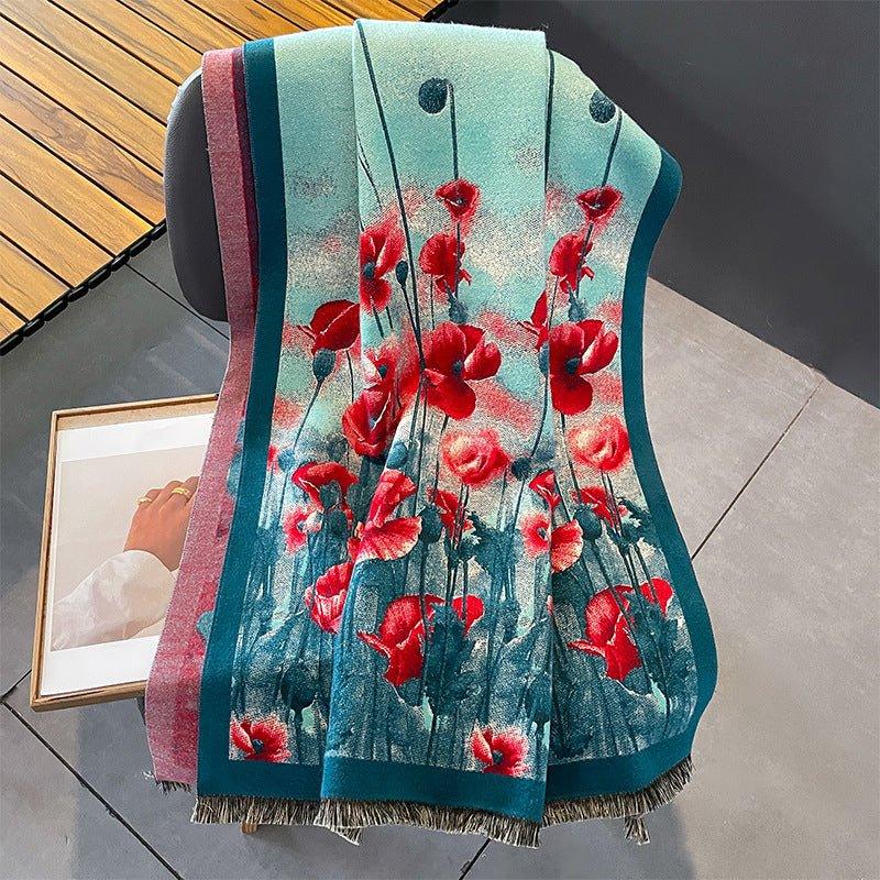 Oil Painting Flowers Artificial Cashmere Scarf Female - MODE BY OH
