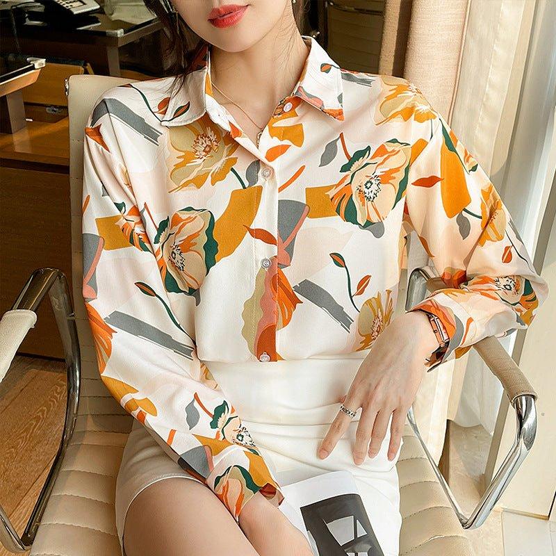 Printed Chiffon Long-sleeved Shirt For Women | MODE BY OH