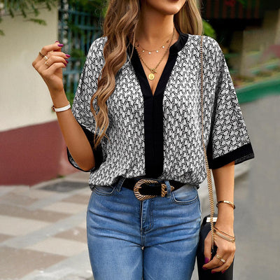 Printed Short Sleeve blouse - MODE BY OH
