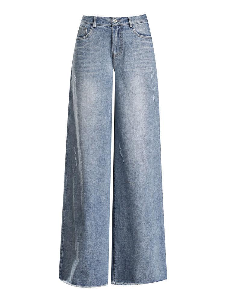 Raw Hem Wide Legs Jeans For Women Baggy Straight Trousers | MODE BY OH