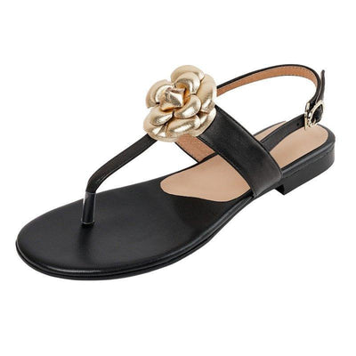 Sheepskin Preppy Style Flip-toe Flat With Flower Open Toe Women's Sandals | MODE BY OH