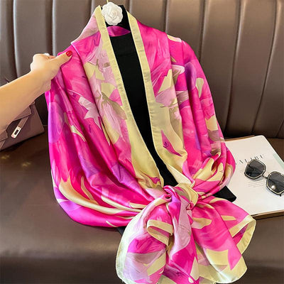 Silk Scarf Bright Butterfly Printed Silk Scarf Women's Thin Long Shawl - MODE BY OH