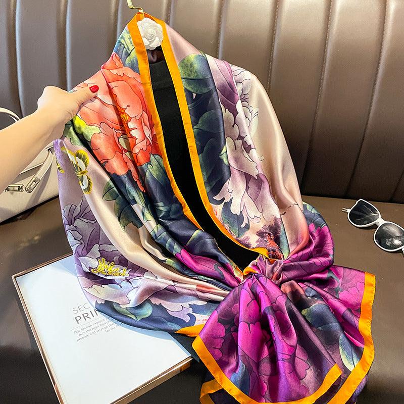 Silk Scarf Bright Butterfly Printed Silk Scarf Women's Thin Long Shawl - MODE BY OH