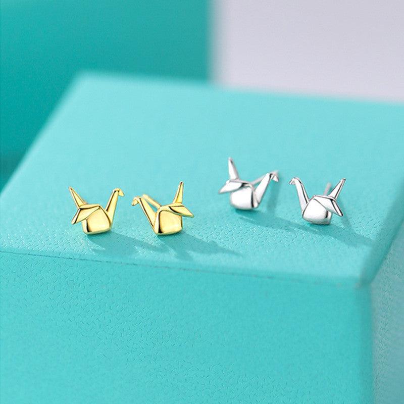 Small 925 Sterling Silver Paper Crane Stud Earrings For Women | MODE BY OH