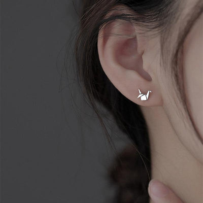 Small 925 Sterling Silver Paper Crane Stud Earrings For Women | MODE BY OH