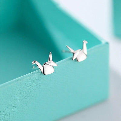 Small 925 Sterling Silver Paper Crane Stud Earrings For Women - MODE BY OH