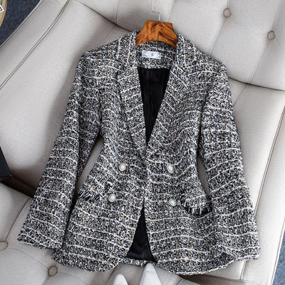 Socialite Style Plaid Tweed Woolen Jacket | MODE BY OH