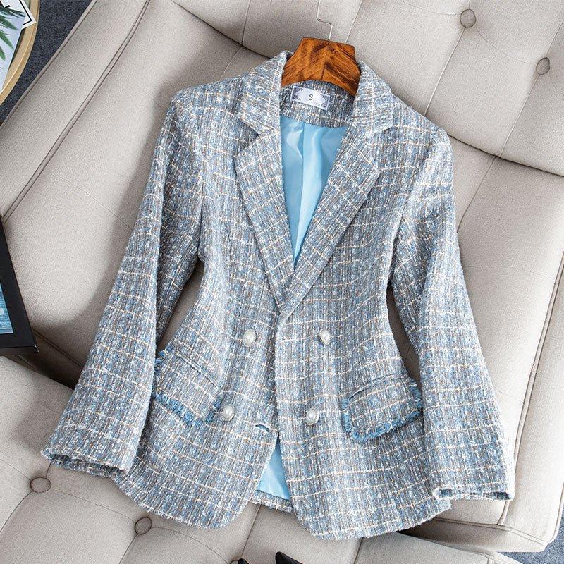 Socialite Style Plaid Tweed Woolen Jacket - MODE BY OH