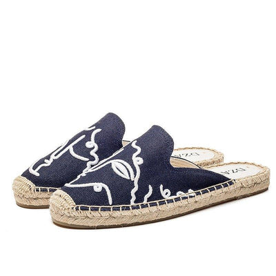 Straw flat embroidered sandals and slippers | MODE BY OH