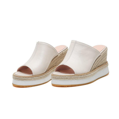 Straw Leather Wedge Sandals And Slippers | MODE BY OH