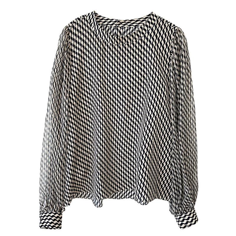 Striped Crepe De Chine Silk Shirt Stand Collar - MODE BY OH