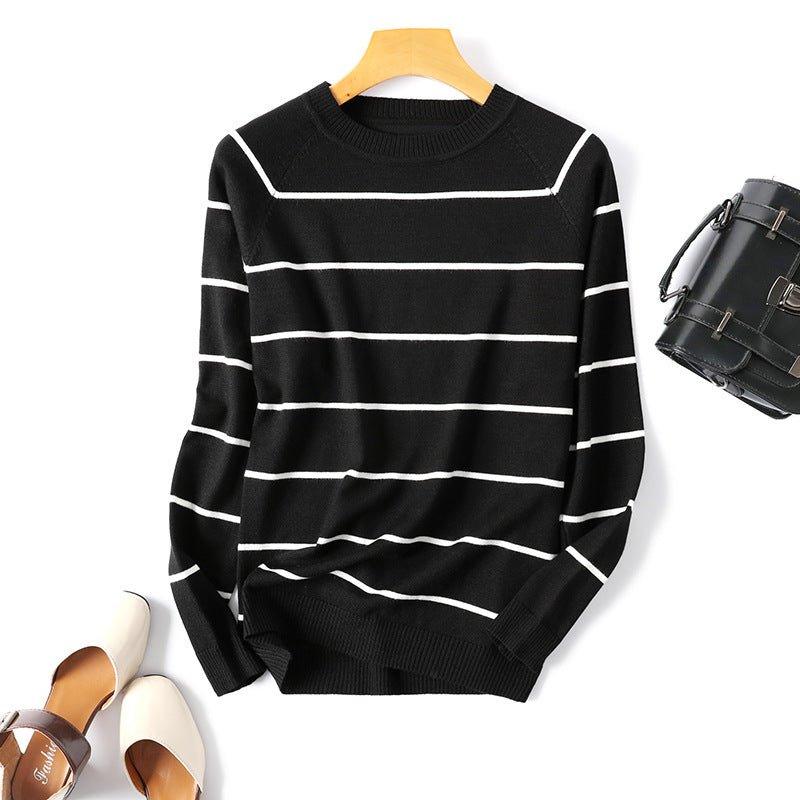Striped Round Neck Long-sleeved Knitted Bottoming top | MODE BY OH