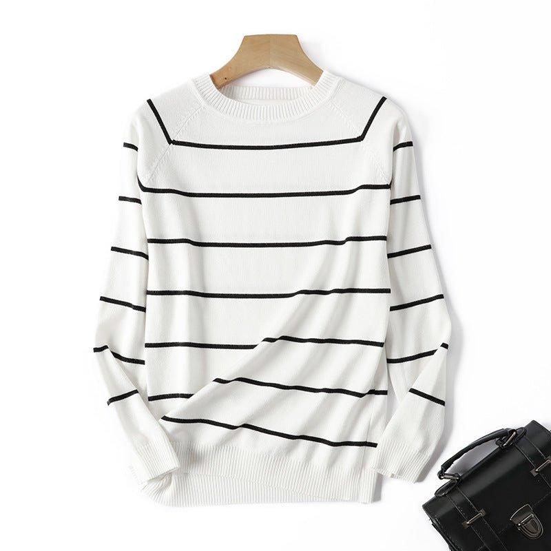 Striped Round Neck Long-sleeved Knitted Bottoming top | MODE BY OH
