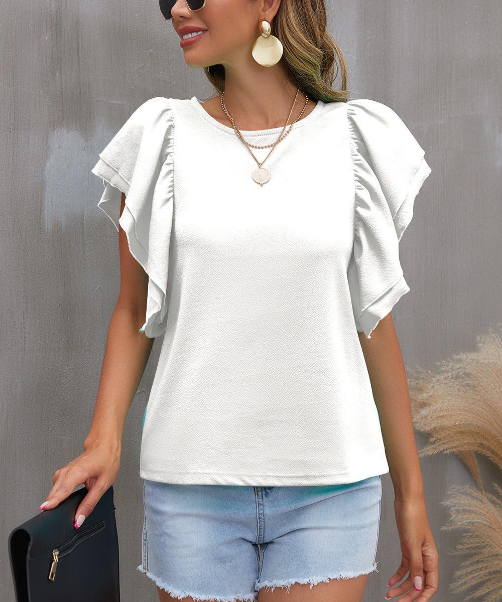 Sweet Summer Double-layer Lotus Leaf Top Round Neck T-shirt | MODE BY OH