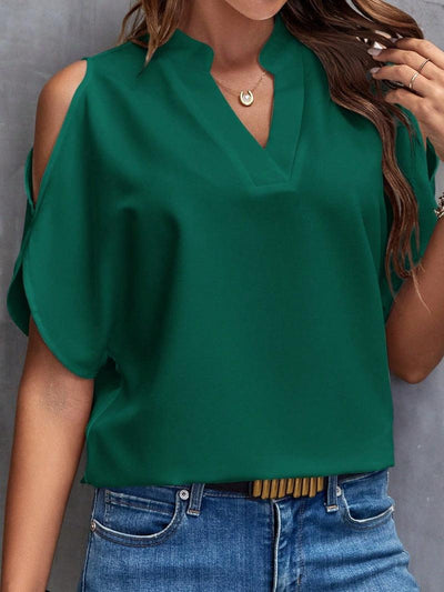 V-neck Graceful And Fashionable Off-the-shoulder Sleeves Blouse - MODE BY OH