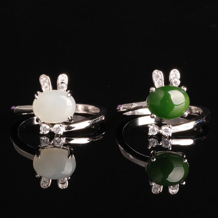 Wholesale Sterling Silver 925 Retro Rabbit Jade Adjustable Women Rings Claw Jasper Rings | MODE BY OH