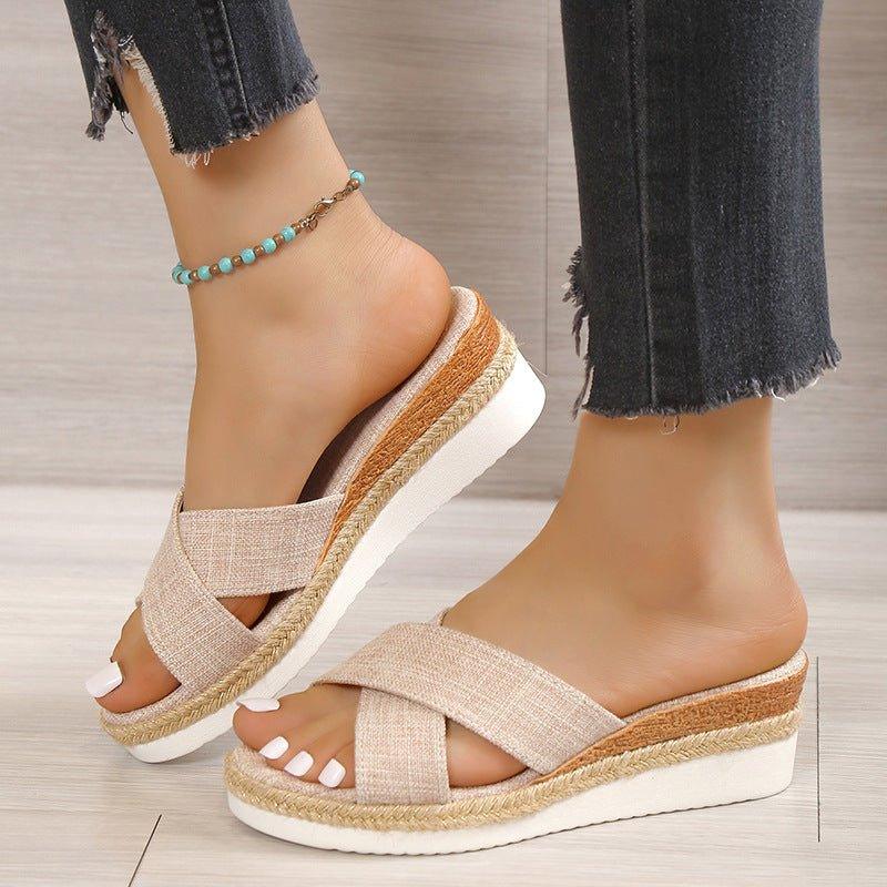 Summer Shoes Women Hemp Wedge Sandals Platform Slippers | MODE BY OH
