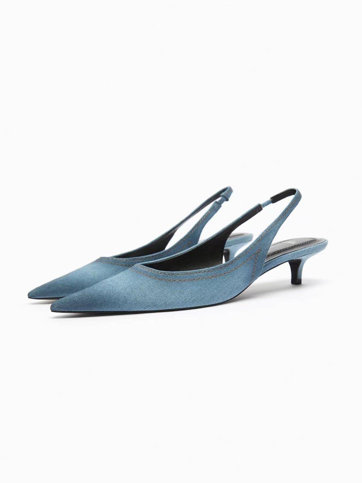 Women's Blue Denim Fabric High Heels | MODE BY OH