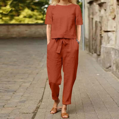 Women's Cotton And Linen Wide-leg Pants Set - MODE BY OH