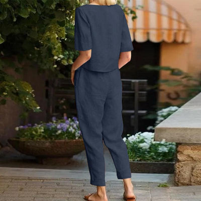 Women's Cotton And Linen Wide-leg Pants Set - MODE BY OH