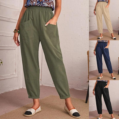 Women's Cotton Linen Elastic-waist Casual Pants - MODE BY OH