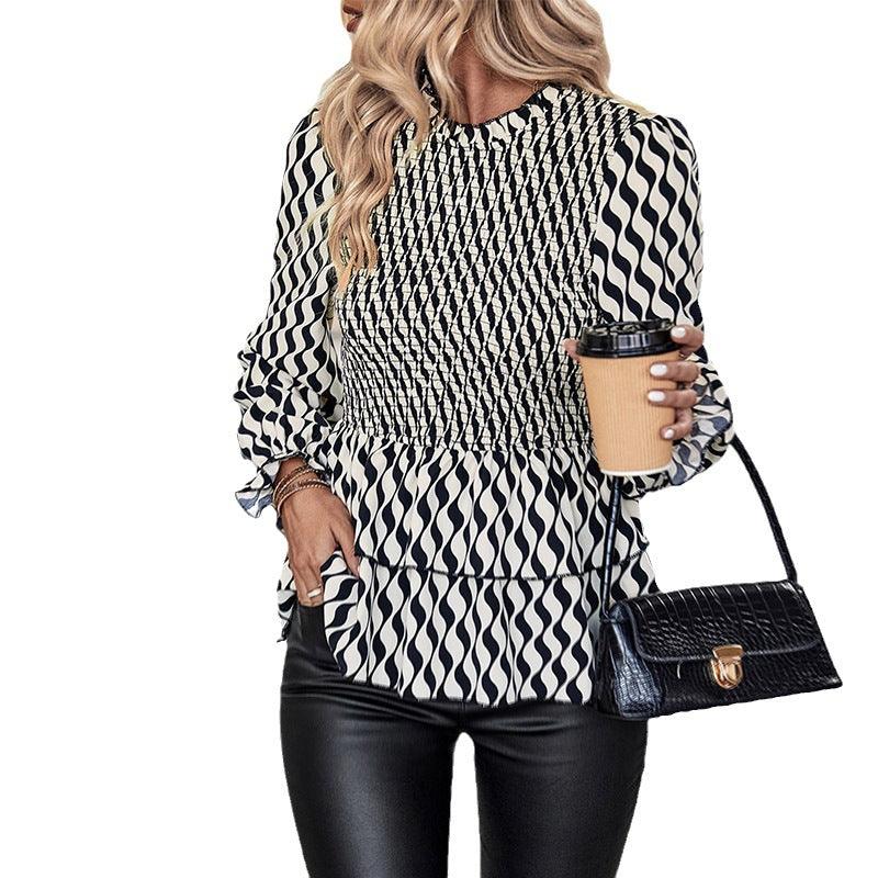 Women's Fashion Casual Black And White Striped Shirt Top | MODE BY OH