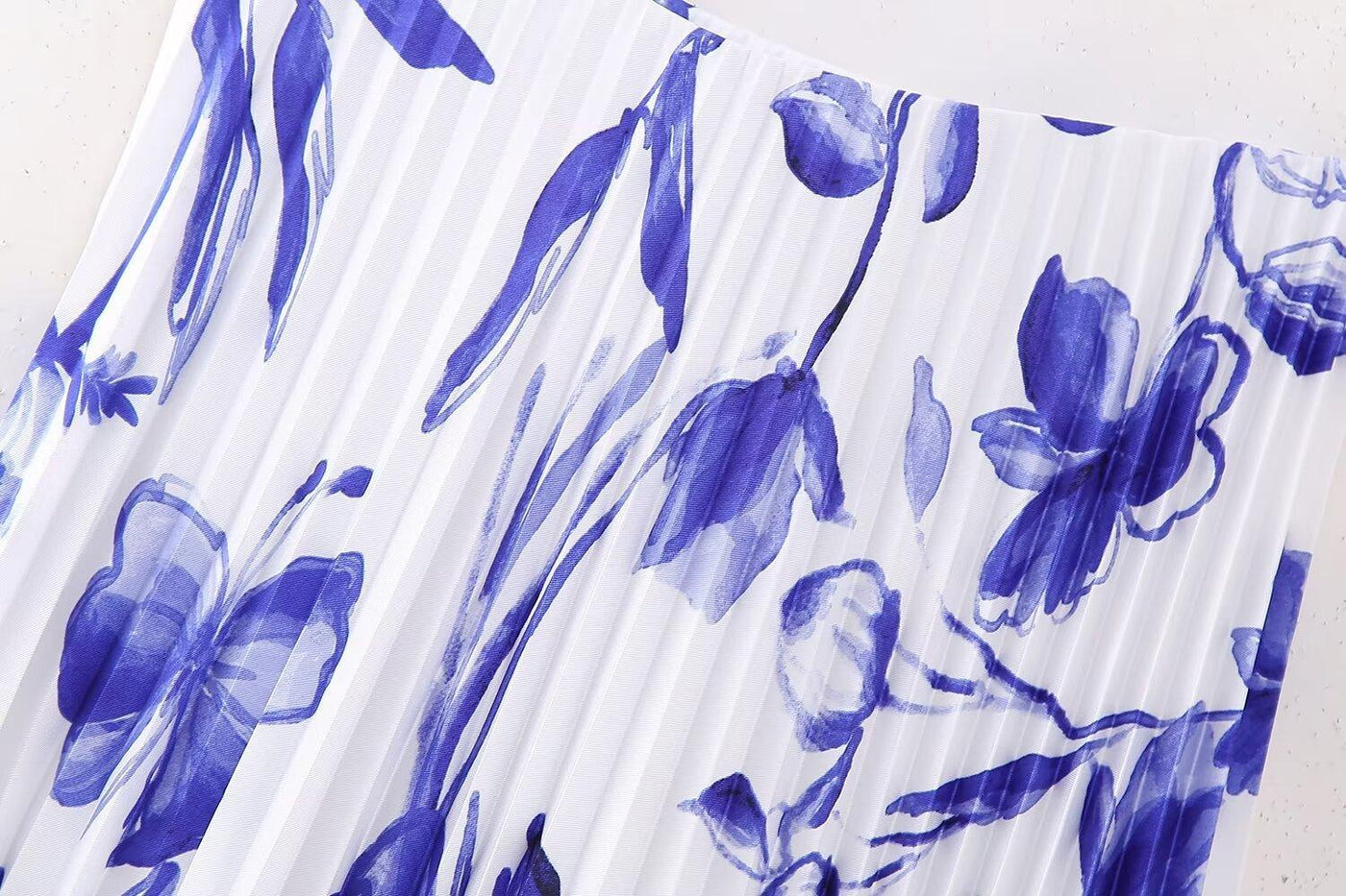 Women's Fashion Long Sleeve Blue Flower Print Shirt Skirt | MODE BY OH