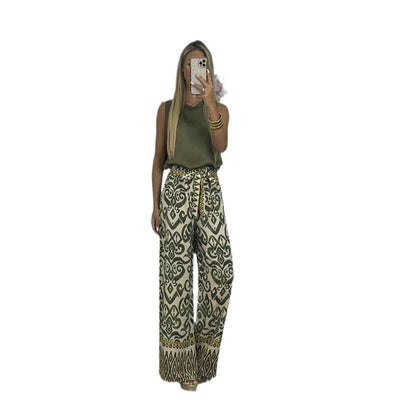 Women's Fashion Printing Belt Loose Casual Trousers - MODE BY OH