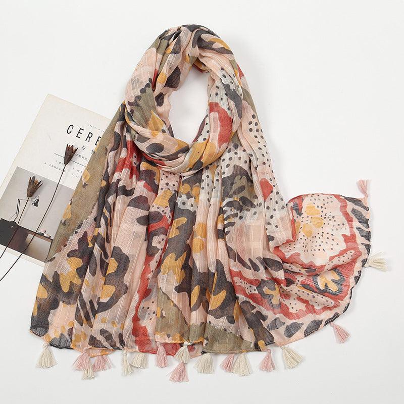 Women's Long Polyester Scarf With Tassel - MODE BY OH