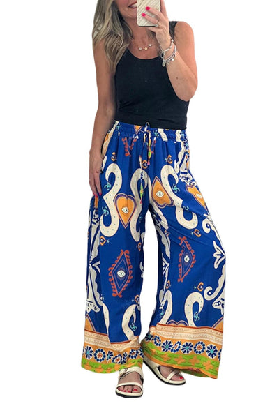Women's Printed Pocket Loose Wide-leg Pants - MODE BY OH