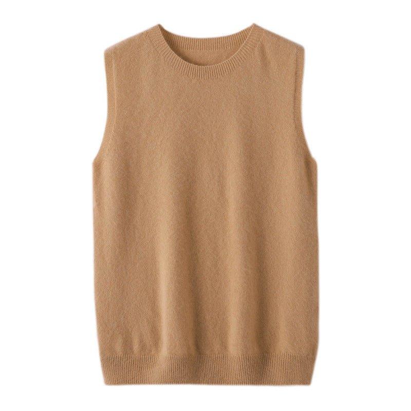 Women's Round Neck Sleeveless Pure Wool Sweater | MODE BY OH