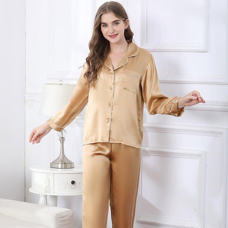 Women's Silk Pajamas Summer Long-sleeve Two-piece Set Mulberry Silk Couple Home Wear | MODE BY OH
