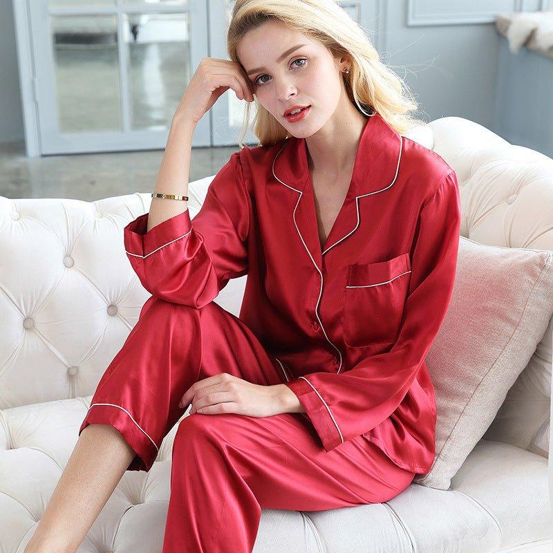 Women's Silk Pajamas Summer Long-sleeve Two-piece Set Mulberry Silk Couple Home Wear | MODE BY OH