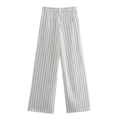 Women's Striped Loose Straight Trousers | MODE BY OH