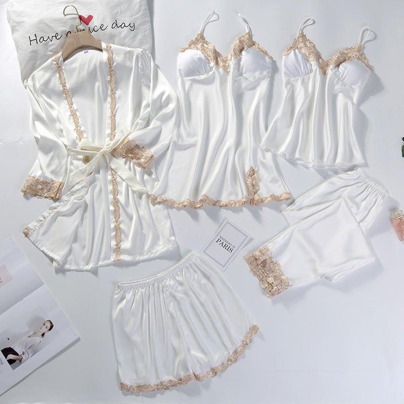 Spring Women's Summer Ice Silk Pajamas Five-piece Set | MODE BY OH