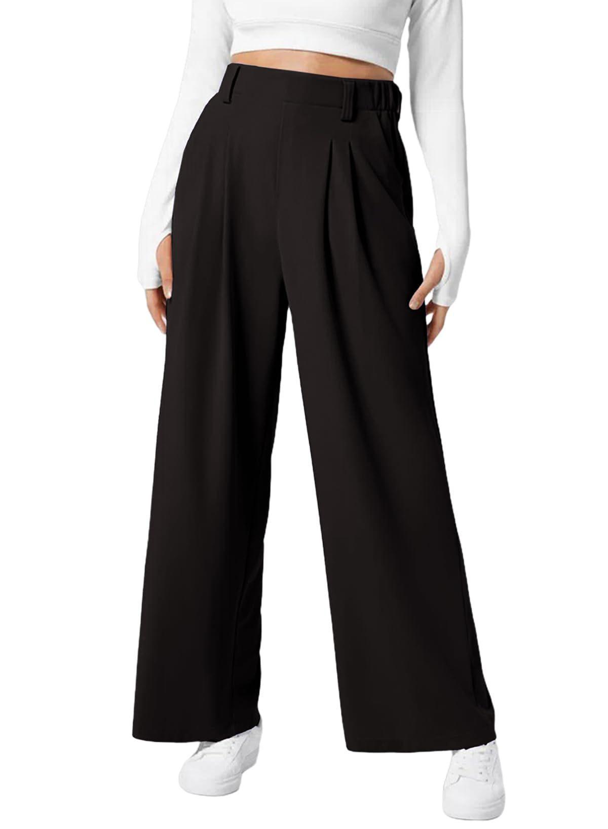 Women's Wide Leg Pants Elastic High Waist Waffle Knit Casual | MODE BY OH