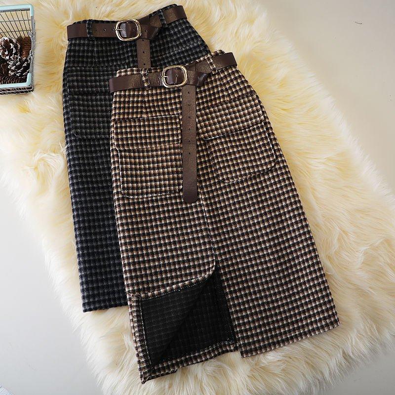 Woolen Plaid Sheath Skirt Women | MODE BY OH