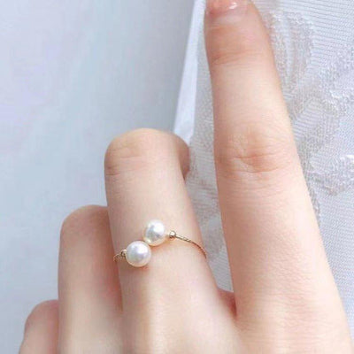 buy 18k gold pearl elastic ring au750 color gold adjustable - 1