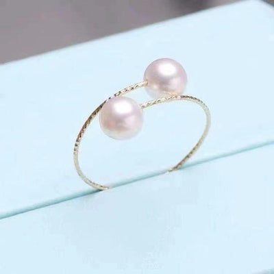 buy 18k gold pearl elastic ring au750 color gold adjustable - 2